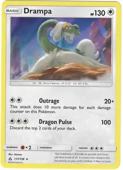 Pokemon HOLO RARE DRAMPA Sun & Moon Ultra Prism 117/156 NM/Mint PACK FRESH - Image 1