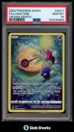 2023 POKEMON CROWN ZENITH #GG11/GG70 LUNATONE FULL ART GALARIAN GALLERY PSA 10 - Image 1
