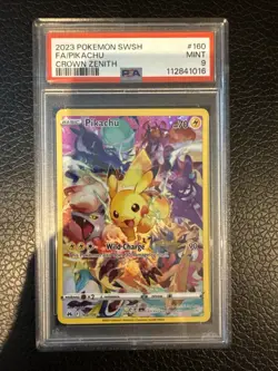2023 POKEMON SWORD & SHIELD CROWN ZENITH #160 FULL ART/PIKACHU PSA 9 - Image 1