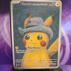 Pikachu Grey Felt Hat Portrait Gray Hat Custom Fan Art Pokemon Card NM FS - Image 1