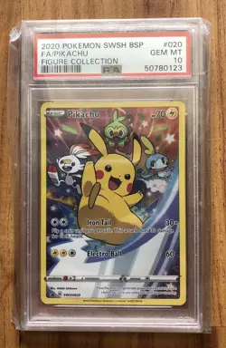2020 Pokemon SWSH BSP Pikachu Full Art Figure Collection Card PSA 10 - Image 1