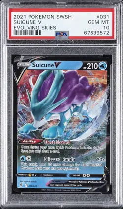 2021 POKEMON SWORD & SHIELD EVOLVING SKIES #031 SUICUNE V PSA 10 - Image 1