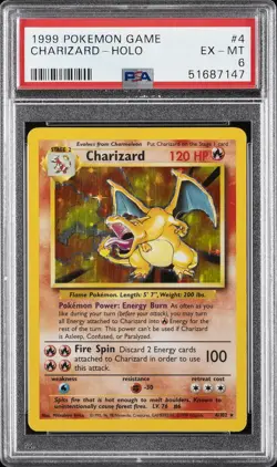 1999 POKEMON BASE SET UNLIMITED #4 CHARIZARD-HOLO PSA 6 - Image 1