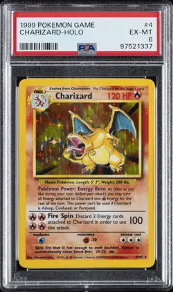 1999 POKEMON BASE SET UNLIMITED #4 CHARIZARD-HOLO PSA 6 - Image 1