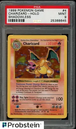 1999 Pokemon Game Shadowless #4 Charizard Holo PSA 9 MINT - Image 1