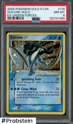 2005 Pokemon Gold Star EX Unseen Forces #115 Suicune Holo PSA 8 NM-MT - Image 1
