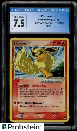 2007 Pokemon Ex Power Keepers #100/108 Flareon Gold Star Holo CGC 7.5 NM+ - Image 1