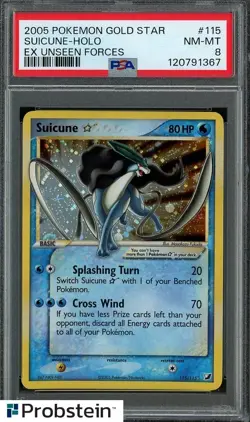 2005 Pokemon Gold Star EX Unseen Forces #115 Suicune Holo PSA 8 NM-MT - Image 1