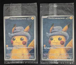 Lot of (2) 2023 Pokemon x Van Gogh Pikachu with Grey Felt Hat Promo Sealed - Image 1