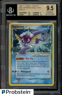 2007 Pokemon Ex Power Keepers #102 Vaporeon Gold Star Holo R BGS 9.5 GEM MINT - Image 1