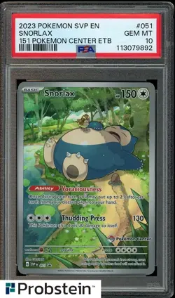 2023 Pokemon SVP EN 151 Pokemon Center ETB #051 Snorlax PSA 10 GEM MINT - Image 1