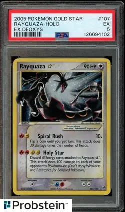 2005 Pokemon Gold Star Ex Deoxys Rayquaza Holo #107 PSA 5 EX SWIRL - Image 1