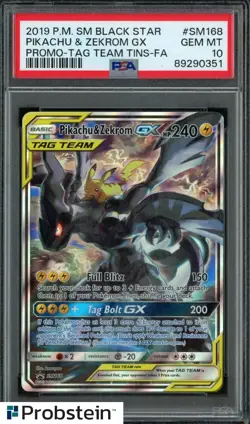 2019 Pokemon SM Black Star Promo Tag Team Tins FA Pikachu & Zekrom Gx PSA 10 - Image 1