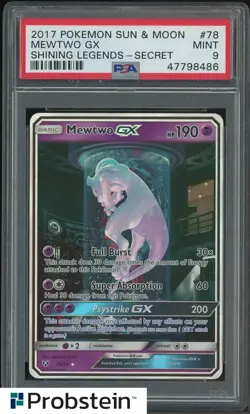 2017 Pokemon S & M Shining Legends #78 Mewtwo Gx Secret PSA 9 MINT - Image 1
