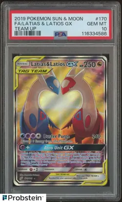 2019 Pokemon Sun & Moon Team Up #170 FA Latios & Latias Gx PSA 10 GEM MINT - Image 1