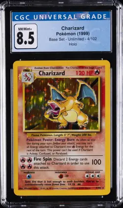 1999 POKEMON BASE SET UNLIMITED CHARIZARD CGC 8.5 - Image 1