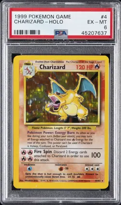 1999 POKEMON BASE SET UNLIMITED #4 CHARIZARD-HOLO PSA 6 - Image 1