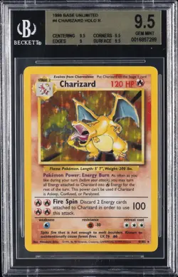 1999 POKEMON BASE SET UNLIMITED HOLO RARE #4 CHARIZARD BGS 9.5 - Image 1