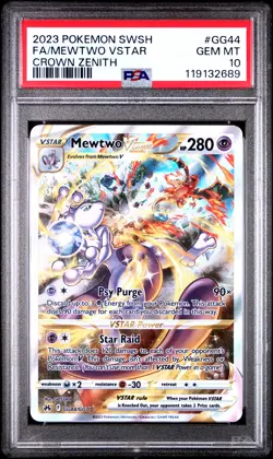 2023 POKEMON SWORD & SHIELD CROWN ZENITH #GG44 FULL ART/MEWTWO VSTAR PSA 10 - Image 1