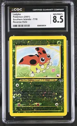 CGC 8.5 Ledyba 2001 Southern Islands 7/18 Reverse Holo SWIRL Pokemon Card - Image 1