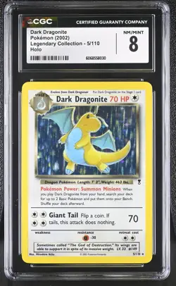 CGC 8 Dark Dragonite 2002 Legendary Collection 5/110 Holo Pokemon Card - Image 1