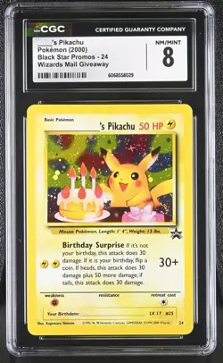 CGC 8 Birthday ____'s Pikachu 2000 Black Star Promos 24 Holo Pokemon Card - Image 1