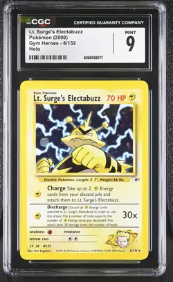 CGC 9 MINT Lt. Surge's Electabuzz 2000 Gym Heroes 6/132 Holo SWIRL Pokemon Card - Image 1