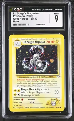 CGC 9 MINT Lt. Surge's Magneton 2000 Gym Heroes 8/132 Holo Pokemon Card - Image 1