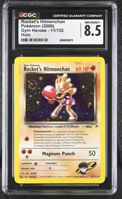 CGC 8.5 Rocket's Hitmonchan 2000 Gym Heroes 11/132 Holo SWIRL Pokemon Card - Image 1
