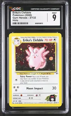 CGC 9 MINT Erika's Clefable 2000 Gym Heroes 3/132 Holo Pokemon Card - Image 1