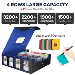 3200+ Trading Card Storage Box with Commander Display, 4-Row TCG Black & Blue - Image 4