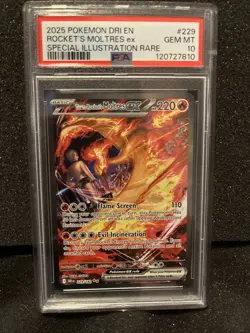 2025 Pokemon DRI EN Rocket's Moltres ex 229/182 Speical Illustration Rare PSA 10 - Image 1