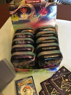 lot of EMPTY Pokemon mini tins with Display & other Pokemon items - Image 1