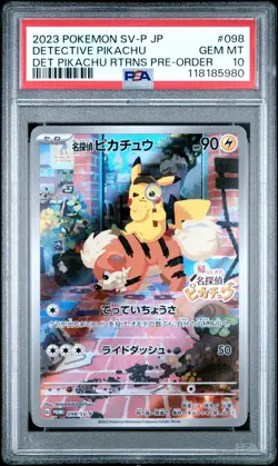 2023 POKEMON JAPANESE SV-P PROMO #098 DETECTIVE PIKACHU PSA 10 - Image 1