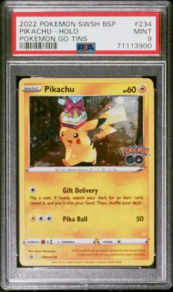 2022 POKEMON BLACK STAR PROMO SWSH234 PIKACHU-HOLO POKEMON GO TINS - PSA 9 - Image 1