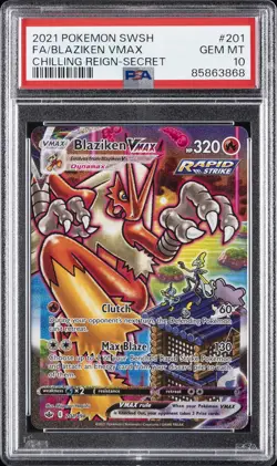 2021 POKEMON SWORD & SHIELD CHILLING REIGN SECRET FULL ART/BLAZIKEN VMAX PSA 10 - Image 1