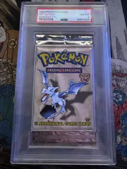 Pokemon Fossil 1st Edition Aerodactyl Art Authentic Sealed Booster Pack PSA 8 - Image 1