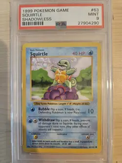 Pokemon TCG Squirtle Shadowless Base Set 63/102 PSA 9 - Image 1