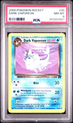 2000 POKEMON ROCKET #45 DARK VAPOREON PSA 8 - Image 1