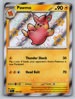 Pawmo 143/091 Paldean Fates Shiny Holo Rare Pokemon TCG Card NM - Image 1