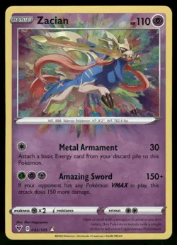 Zacian 082/185 Amazing Rare Holo NM Pokemon SWSH04: Vivid Voltage - Image 1