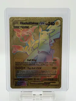 Pokemon Pikachu & Zekrom GX Tag Team Gold Foil 184/181 Rainbow Fan Art - Image 1