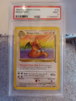 1999 Pokemon Fossil Dragonite 19/62 Rare Non-Holo PSA 9 - Image 3