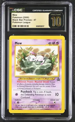 CGC 10 PRISTINE Mew 2000 Black Star Promos 47 Pokemon League Pokemon Card - Image 1