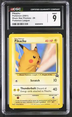 CGC 9 MINT Pikachu 2001 Black Star Promos 26 Pokemon League Pokemon Card - Image 1