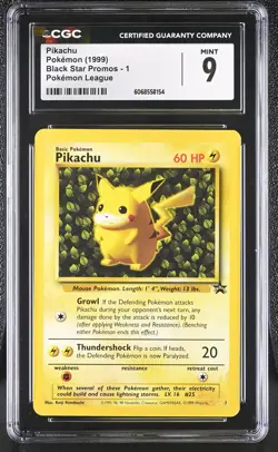 CGC 9 MINT Pikachu 1999 Black Star Promos 1 Pokemon League Pokemon Card - Image 1