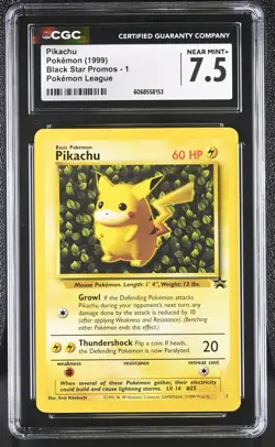 CGC 7.5 Pikachu 1999 Black Star Promos 1 Pokemon League Pokemon Card - Image 1