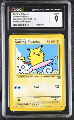 CGC 9 MINT Surfing Pikachu 2001 Black Star Promos 28 Pokemon League Pokemon Card - Image 1