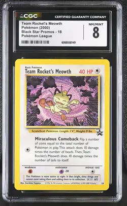 CGC 8 Team Rocket's Meowth 2000 Black Star Promos 18 Pokemon League Pokemon Card - Image 1