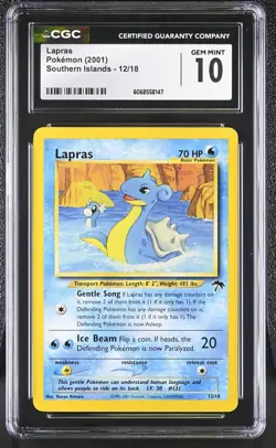 CGC 10 GEM MINT Lapras 2001 Southern Islands 12/18 Pokemon Card - Image 1